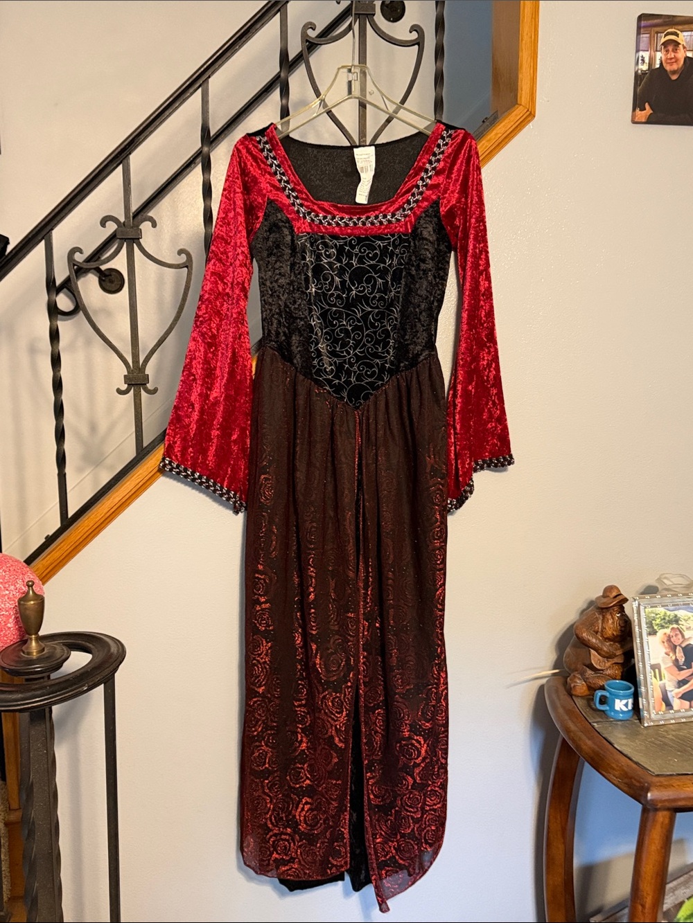Red and Black Velvet Gothic/ Medieval Maxi Dress